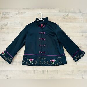 NWOT Vintage Women Black Embroidered Chinese style Collar Jacket coat Size XL